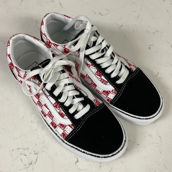 Vans Old Skool Sketch Checkerboard Skate Shoe Black/Red White Men 6.5 - Women 8