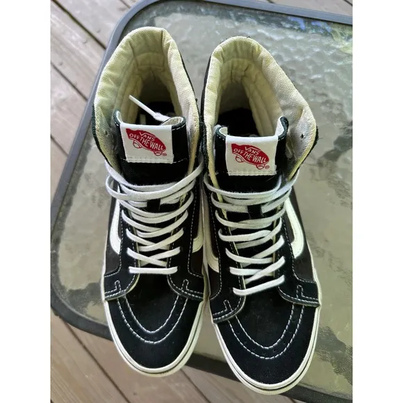 Vans Sk8-Hi High Top Skate Shoes Sneakers Black White Classic Men 6.5 or 8 Women