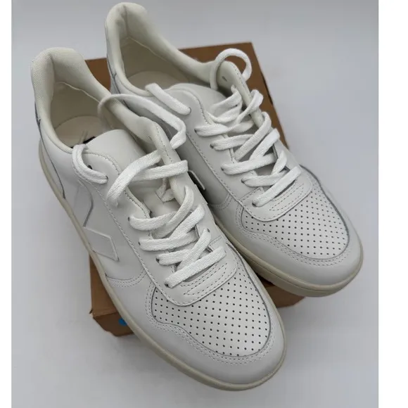 Veja V-90 Leather Sneakers Perforated White Casual Shoes Women's Size 10