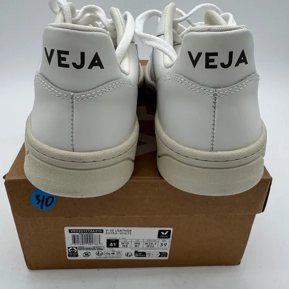 Veja V-90 Leather Sneakers Perforated White Casual Shoes Women's Size 10