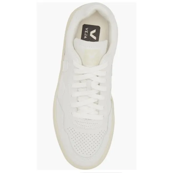 Veja V-90 Leather Sneakers Perforated White Casual Shoes Women's Size 10