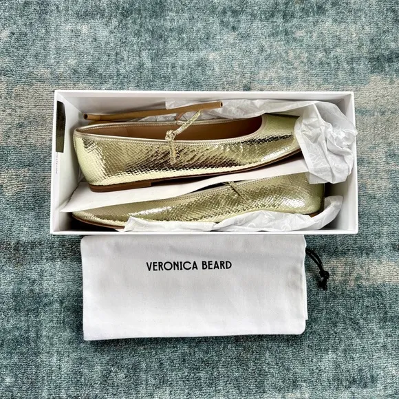 Veronica Beard Ellie Metallic Flat in Platinum NEW