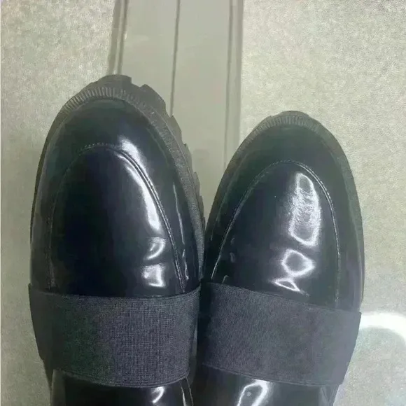 Via Spiga Black Patent Leather Chunky Platform Slip on Loafers Size 9