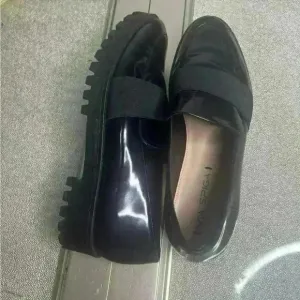 Via Spiga Black Patent Leather Chunky Platform Slip on Loafers Size 9