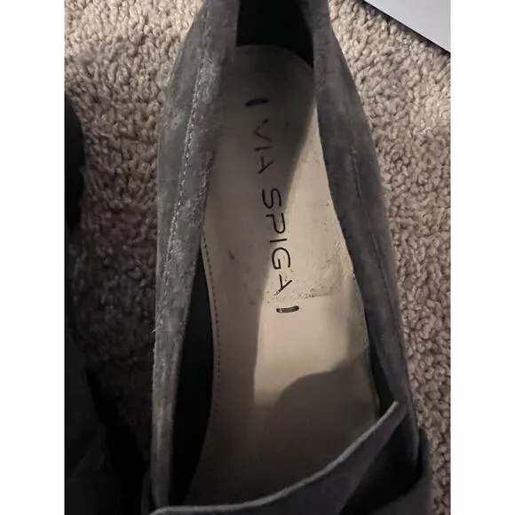 VIA SPIGA SUEDE TASSELED SLIP ON WOMAN'S BROWN COMFORT CHUNKY HEELS LOAFERS Sz 6