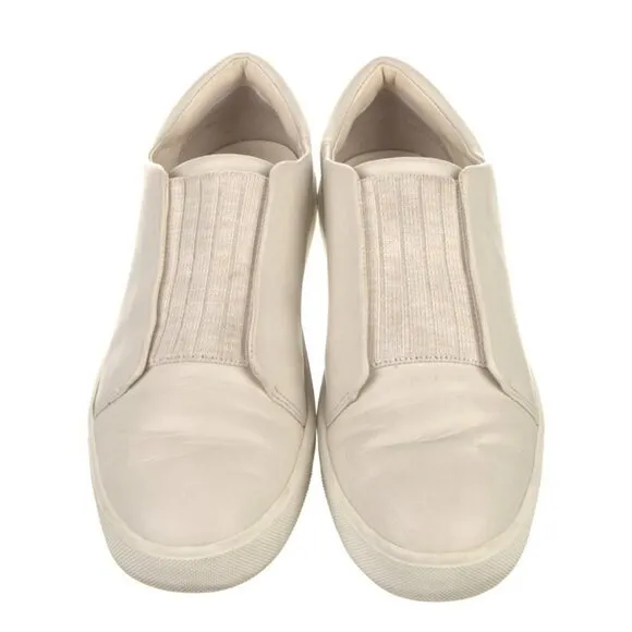 Vince Authentic Solid Bone Ivory White Leather Slip On Fashion Sneakers 7