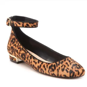 Vince Camuto Attera Cow Hide Leopard Ankle Strap Flats NIB