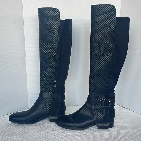 Vince Camuto Pordalia Riding Boots Size 7 Black Over-The-Knee 1 1/4&quot; Heel EUC