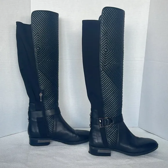 Vince Camuto Pordalia Riding Boots Size 7 Black Over-The-Knee 1 1/4&quot; Heel EUC