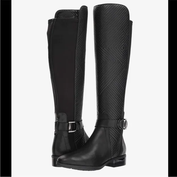 Vince Camuto Pordalia Riding Boots Size 7 Black Over-The-Knee 1 1/4&quot; Heel EUC