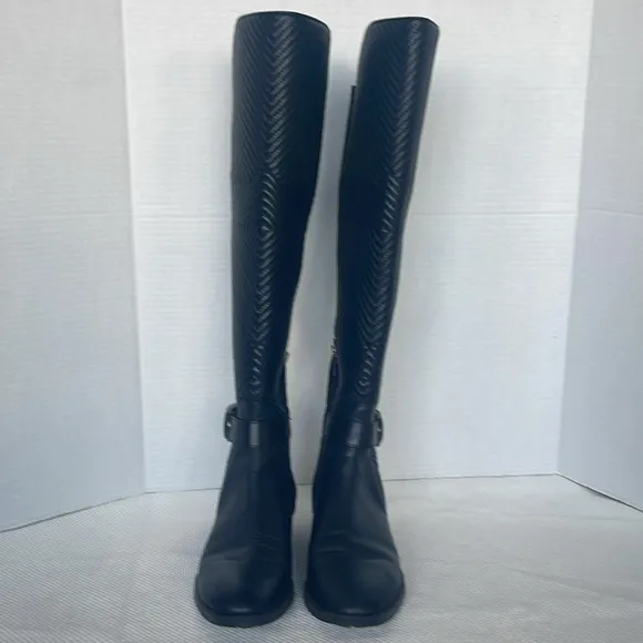 Vince Camuto Pordalia Riding Boots Size 7 Black Over-The-Knee 1 1/4&quot; Heel EUC