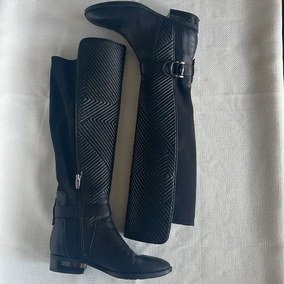 Vince Camuto Pordalia Riding Boots Size 7 Black Over-The-Knee 1 1/4&quot; Heel EUC