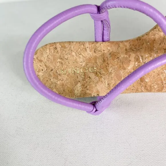 Vince NWOB Women's Hazen Womens Leather Flats T-Strap Sandals Purple Size 6M