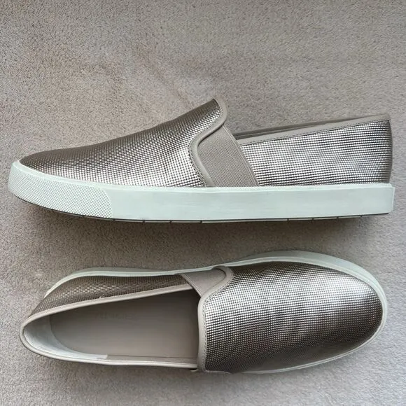 Vince Preston Gold Metallic Leather Slip On Sneaker Flat Comfort Shoe EU 38 US 8
