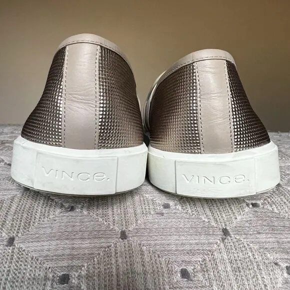 Vince Preston Gold Metallic Leather Slip On Sneaker Flat Comfort Shoe EU 38 US 8