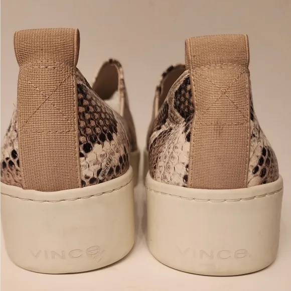 VINCE Women's Saxon 2 Snake Embossed Slip On Sneakers, Taupe, Blk/Tan Size 8.5