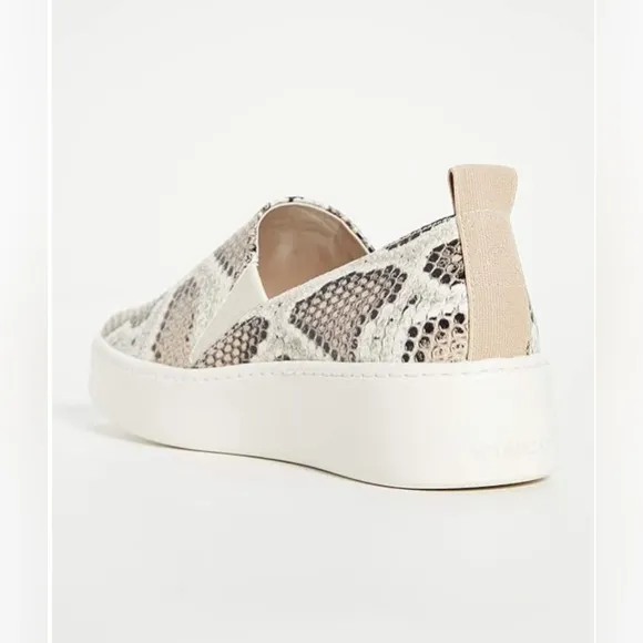 VINCE Women's Saxon 2 Snake Embossed Slip On Sneakers, Taupe, Blk/Tan Size 8.5