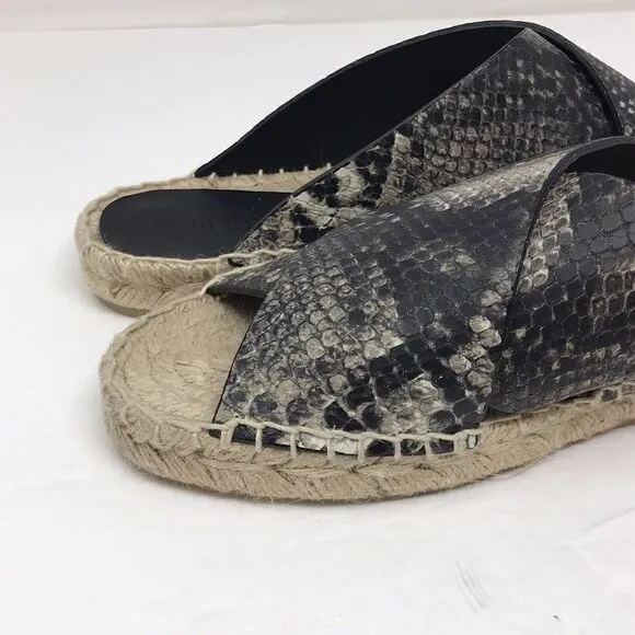 VINCE Castel Snakeskin Espadrille Slide Sandals Cross Strap Flats Women Size 7