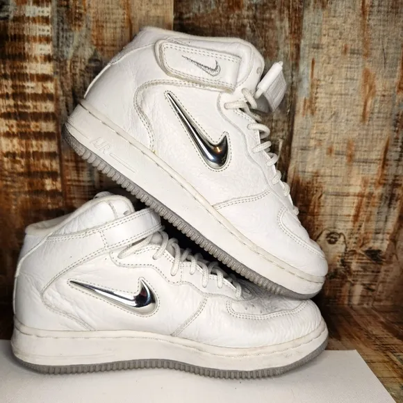 Vintage 1998 Nike Air Force 1 Mid Super Jewel Metallic Silver Chrome Sz 6 Youth