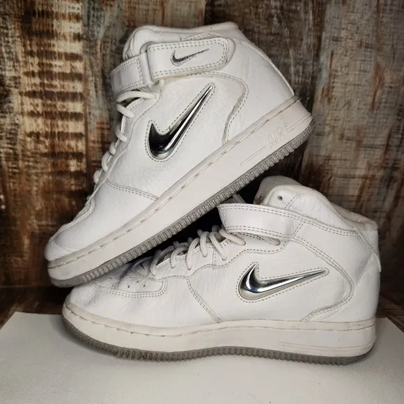 Vintage 1998 Nike Air Force 1 Mid Super Jewel Metallic Silver Chrome Sz 6 Youth