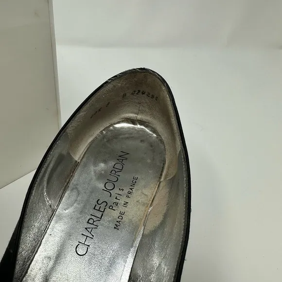 Vintage Charles Jordan Black and Silver Heeled Loafers