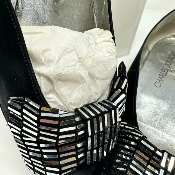 Vintage Charles Jordan Black and Silver Heeled Loafers