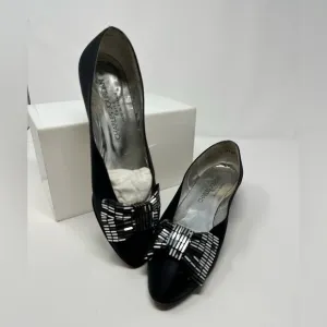 Vintage Charles Jordan Black and Silver Heeled Loafers
