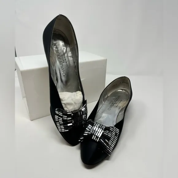 Vintage Charles Jordan Black and Silver Heeled Loafers