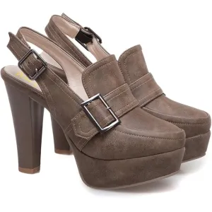 Vintage Chunky Platform Loafers Shoes Closed Round Toe High Block Heel Slingback