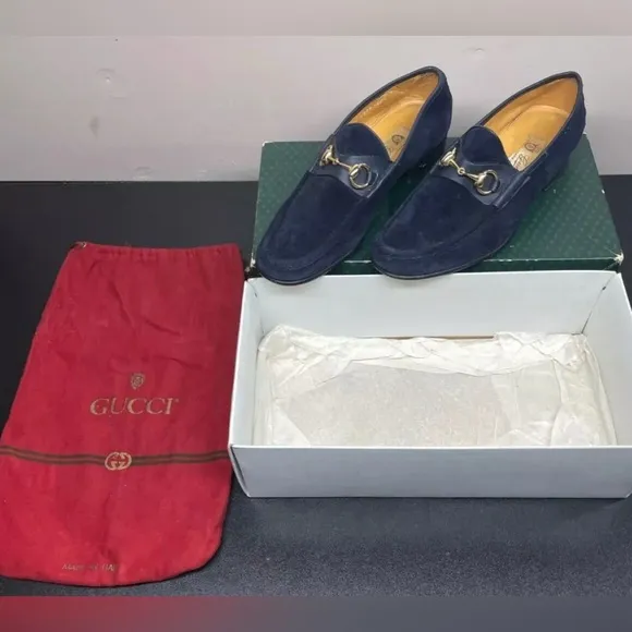 Vintage Gucci Loafers Blue Suede 40.5 original box and dust bag