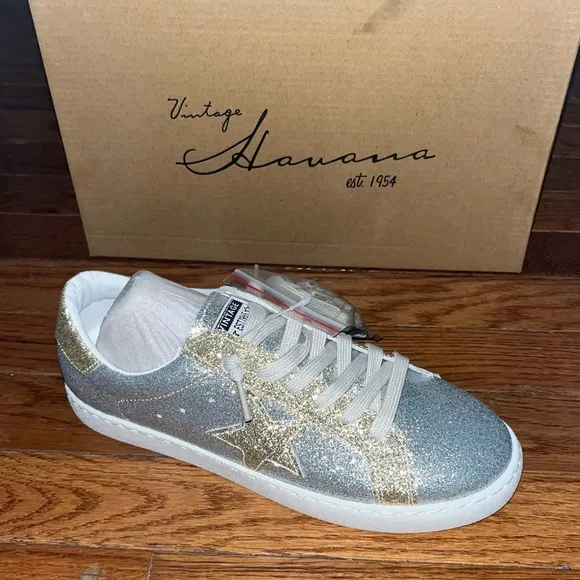 Vintage Havana Matt Silver Glitter Bianca Sneaker Women’s Size 7.5 Star Logo