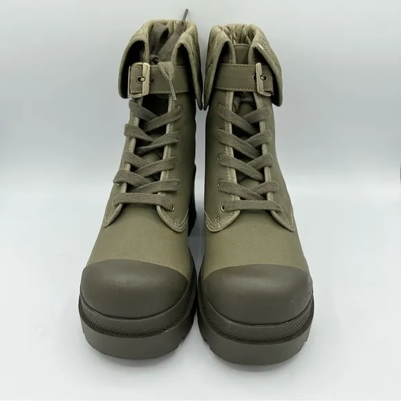 Vintage LEI Chunky Green Combat boots laced up heel platform Y2K boots