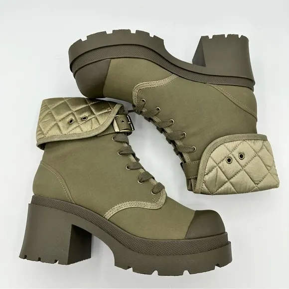 Vintage LEI Chunky Green Combat boots laced up heel platform Y2K boots