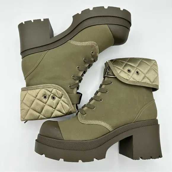 Vintage LEI Chunky Green Combat boots laced up heel platform Y2K boots