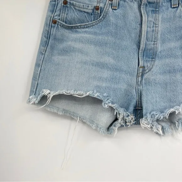 Vintage Levi's Premium Button Placket Cutoff Light Blue Wash Frayed Denim Shorts