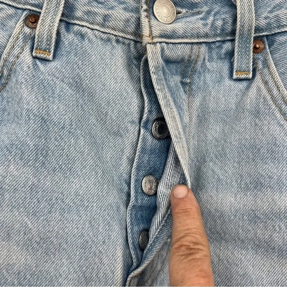 Vintage Levi's Premium Button Placket Cutoff Light Blue Wash Frayed Denim Shorts