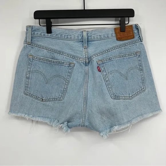 Vintage Levi's Premium Button Placket Cutoff Light Blue Wash Frayed Denim Shorts