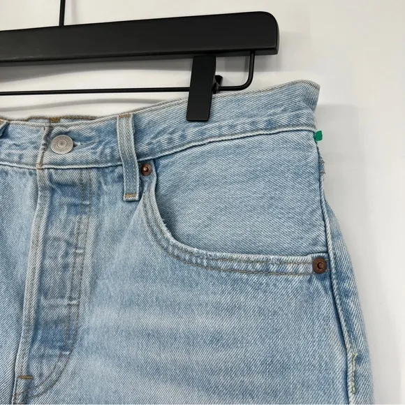 Vintage Levi's Premium Button Placket Cutoff Light Blue Wash Frayed Denim Shorts