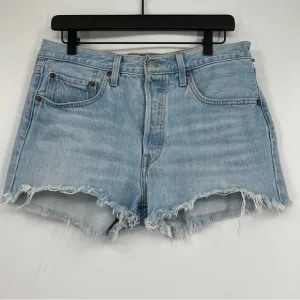 Vintage Levi's Premium Button Placket Cutoff Light Blue Wash Frayed Denim Shorts