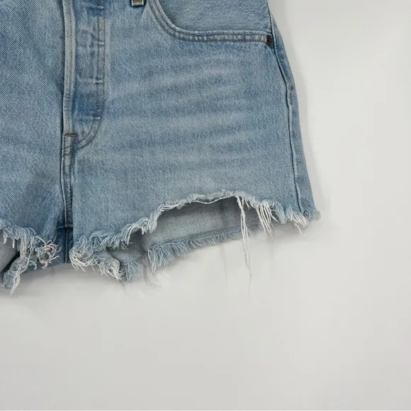 Vintage Levi's Premium Button Placket Cutoff Light Blue Wash Frayed Denim Shorts