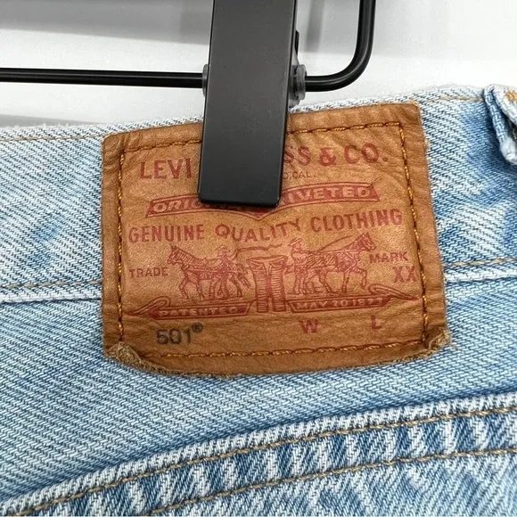 Vintage Levi's Premium Button Placket Cutoff Light Blue Wash Frayed Denim Shorts