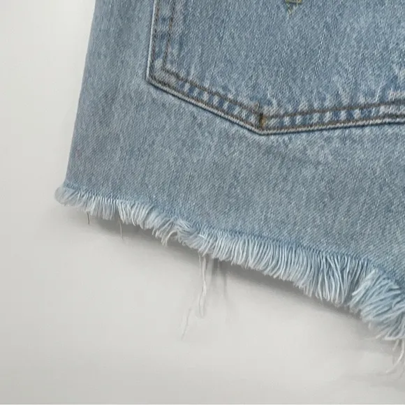 Vintage Levi's Premium Button Placket Cutoff Light Blue Wash Frayed Denim Shorts
