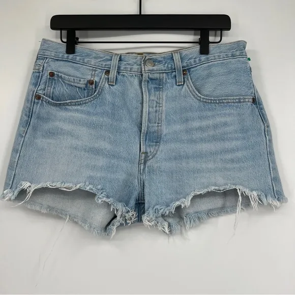 Vintage Levi's Premium Button Placket Cutoff Light Blue Wash Frayed Denim Shorts