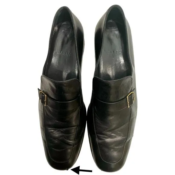 Vintage Mens BALLY Black Leather Buckle Loafers Switzerland | 9