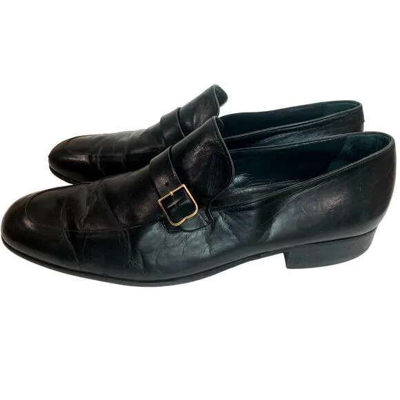 Vintage Mens BALLY Black Leather Buckle Loafers Switzerland | 9