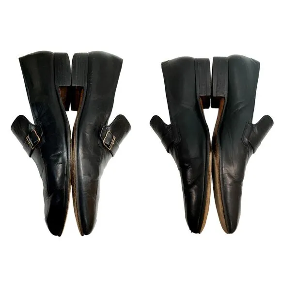 Vintage Mens BALLY Black Leather Buckle Loafers Switzerland | 9