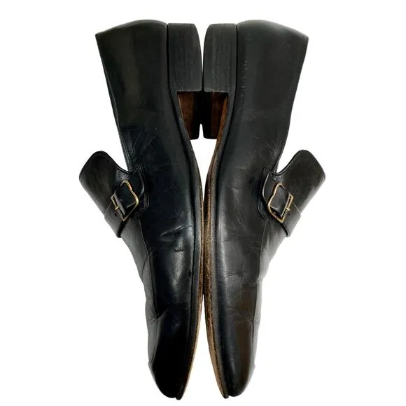 Vintage Mens BALLY Black Leather Buckle Loafers Switzerland | 9