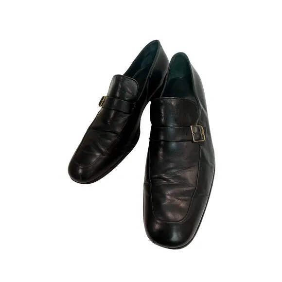 Vintage Mens BALLY Black Leather Buckle Loafers Switzerland | 9