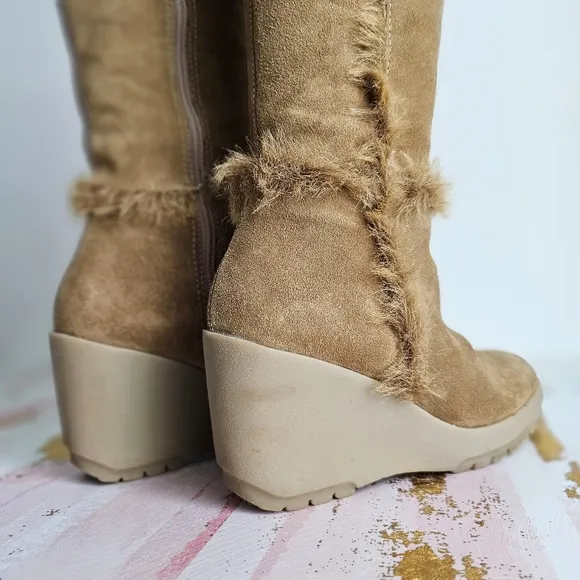 Vintage Steve Madden Aspenn Genuine Leather Chunky Tan Fur Trim Boots 7B