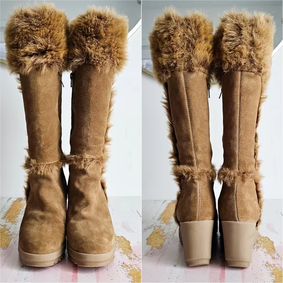 Vintage Steve Madden Aspenn Genuine Leather Chunky Tan Fur Trim Boots 7B